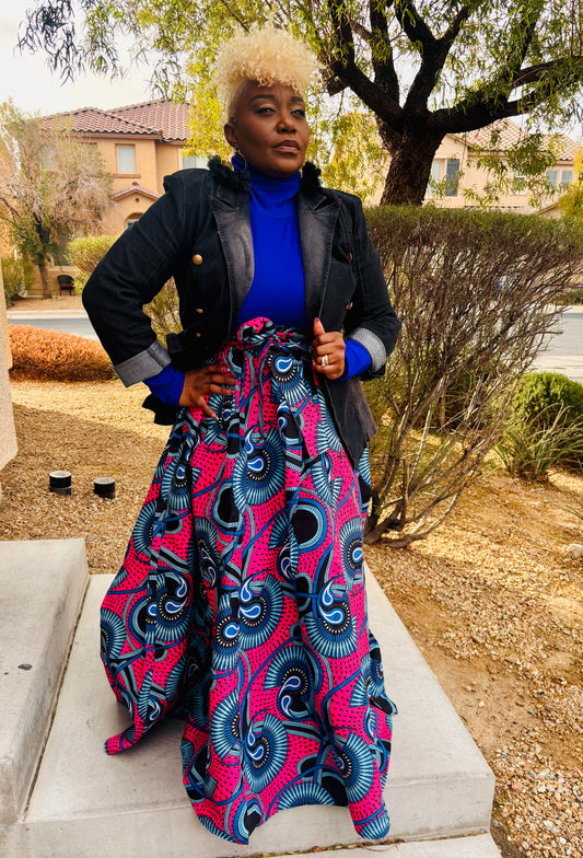 Bold Pink African Skirt With Head Wrap