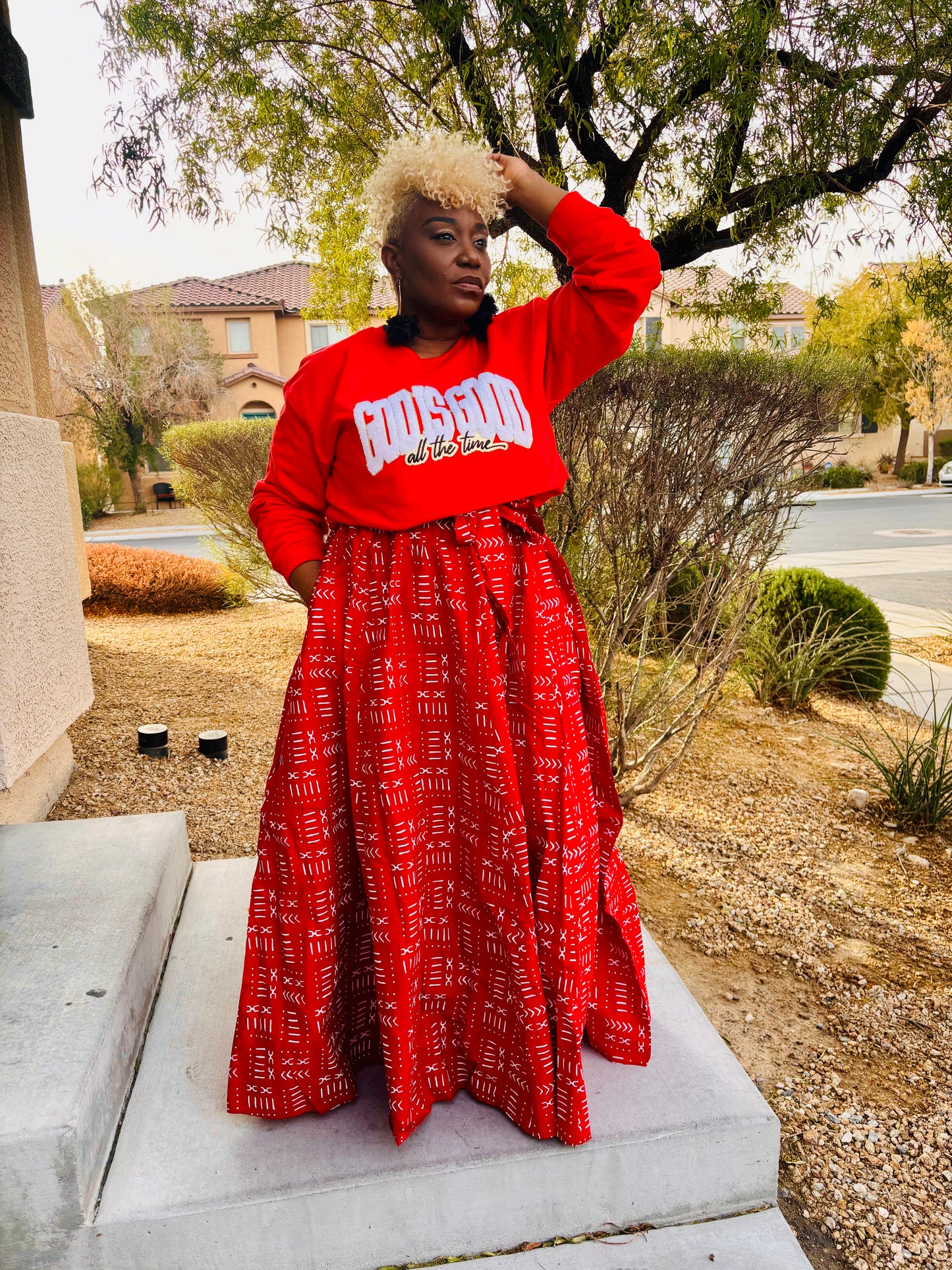 Red African Skirt With Head Wrap