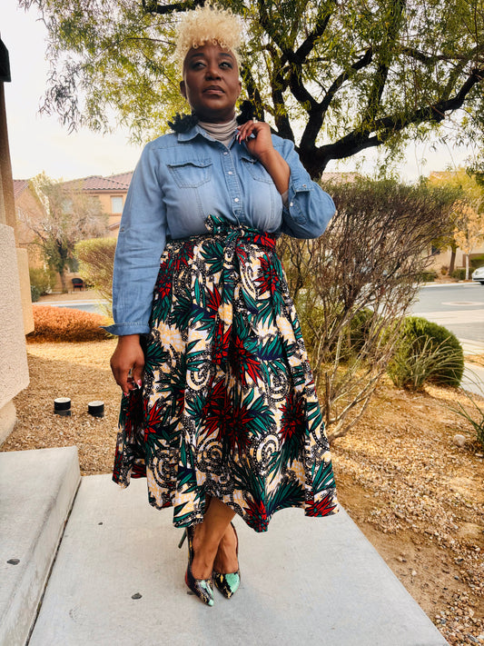 Draw Near African Mid Skirt With Head Wrap