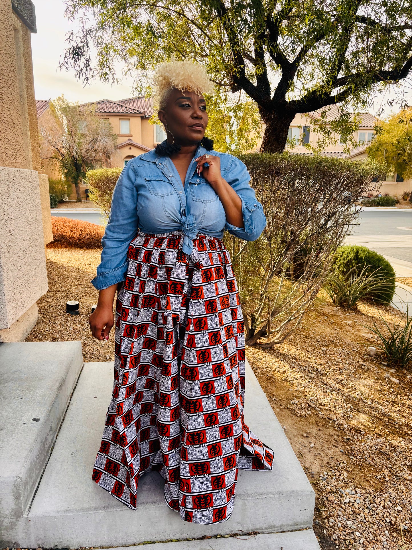 Orange Square African Skirt With Head Wrap