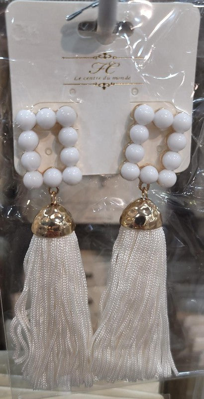 WHITE PEARL FRINGE EARRINGS