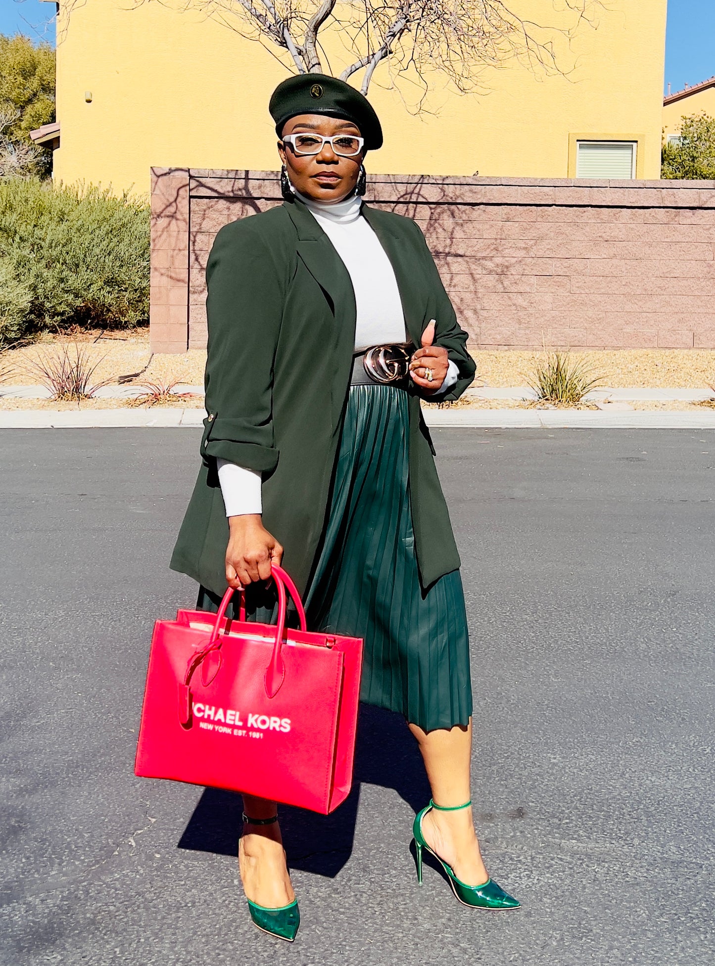 Leather Pleated Skirt (Forest Green)